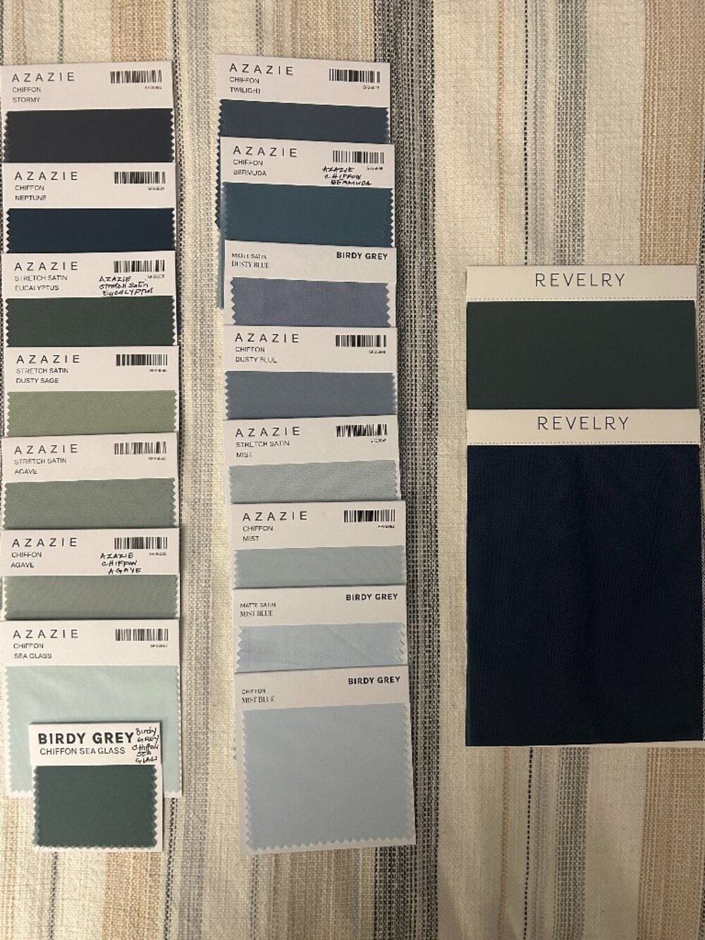 Azazie / Birdy Grey / Revelry - Cool Color Dress Swatches